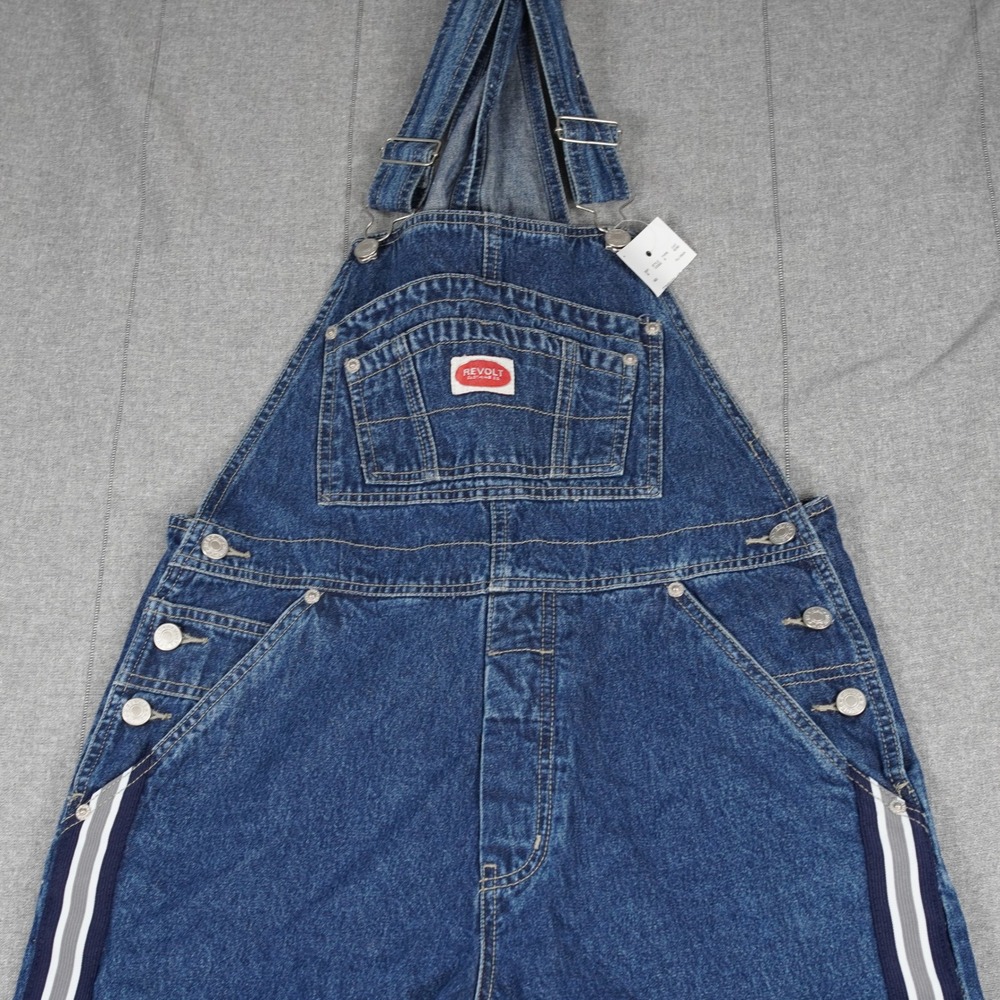 Revolt Clothing Co Womens Denim Overalls 32 Medium Side Stripe Vintage Style Y2K